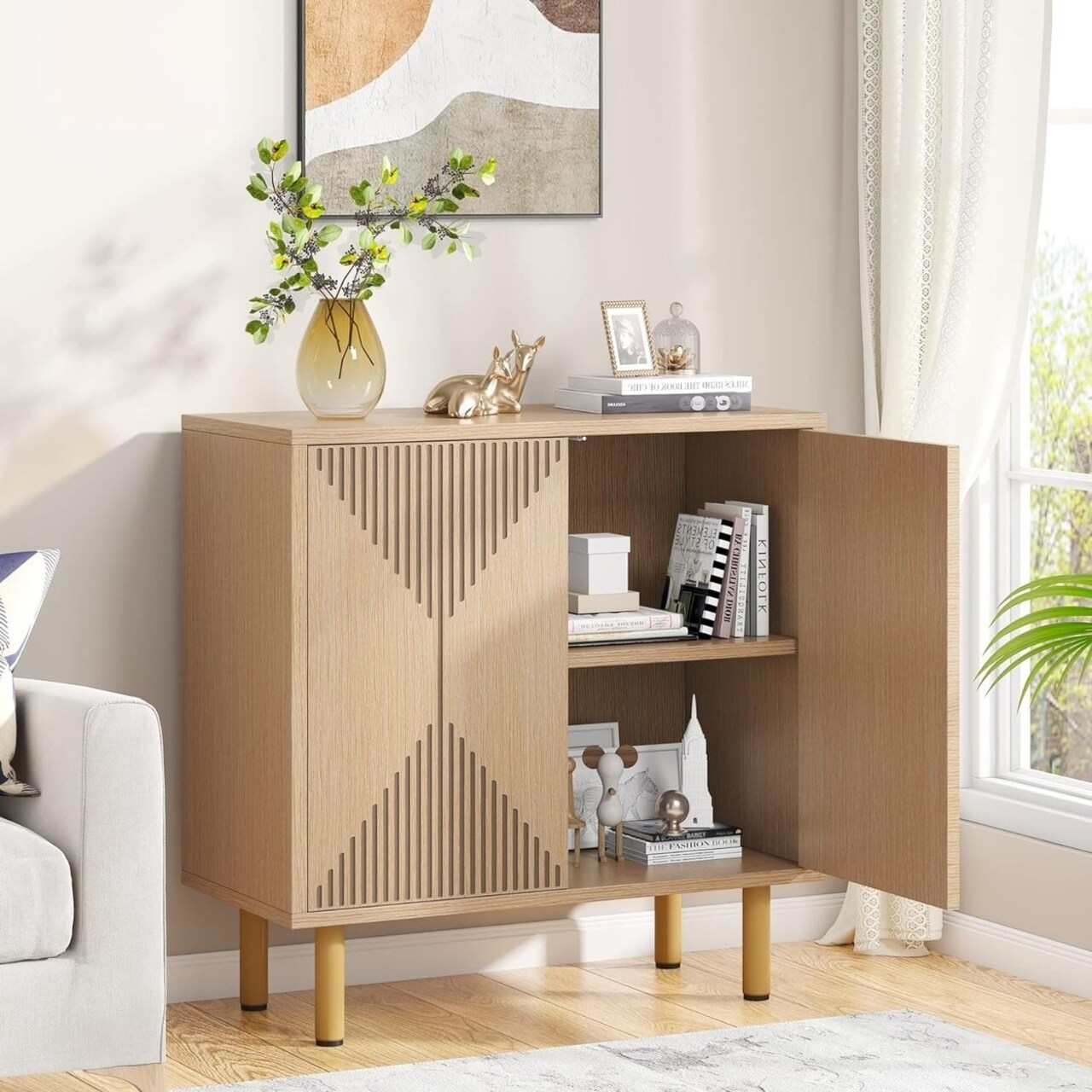 Tribesigns Modern 59 Inch White Wood Storage Cabinet Freestanding Buffet Sideboard